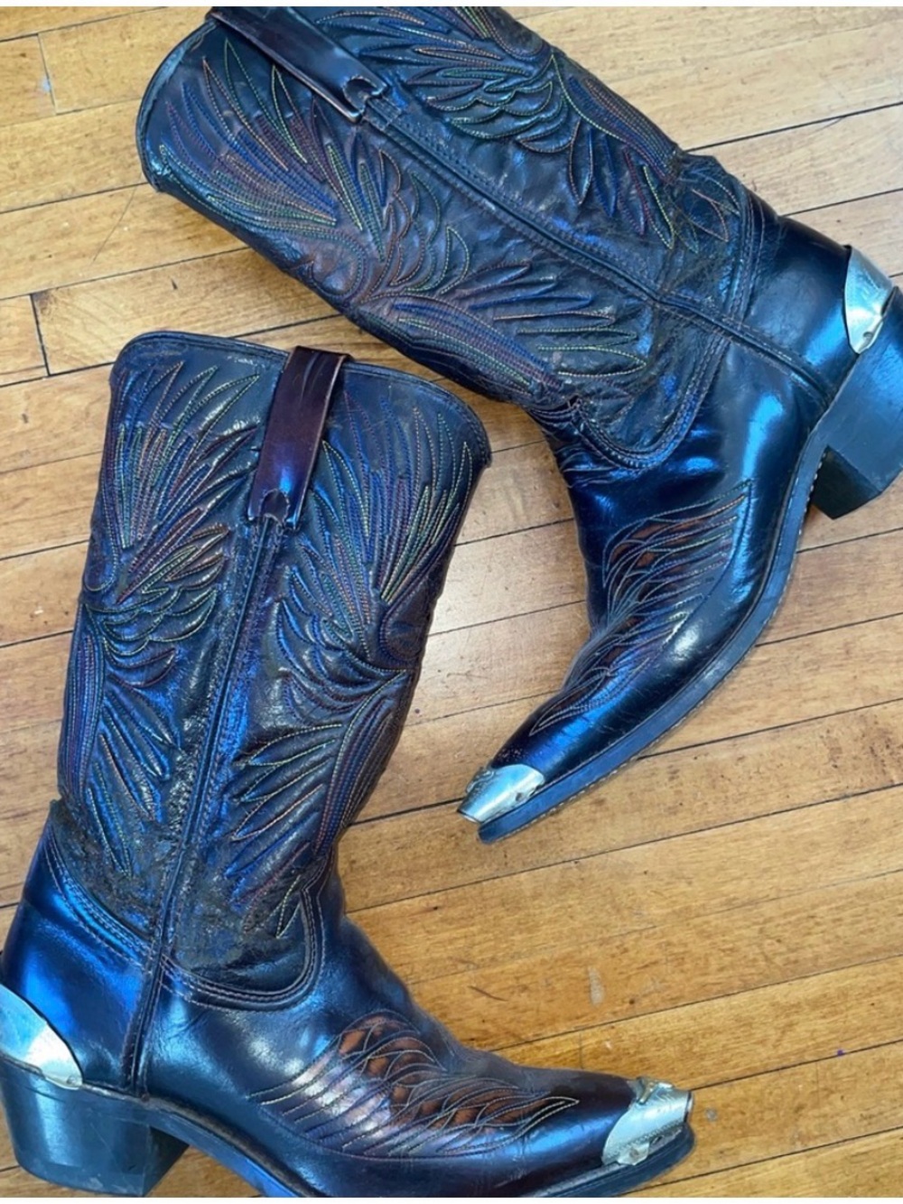 ACME rainbow rising phoenix leather cowboy boots with metal toe caps
